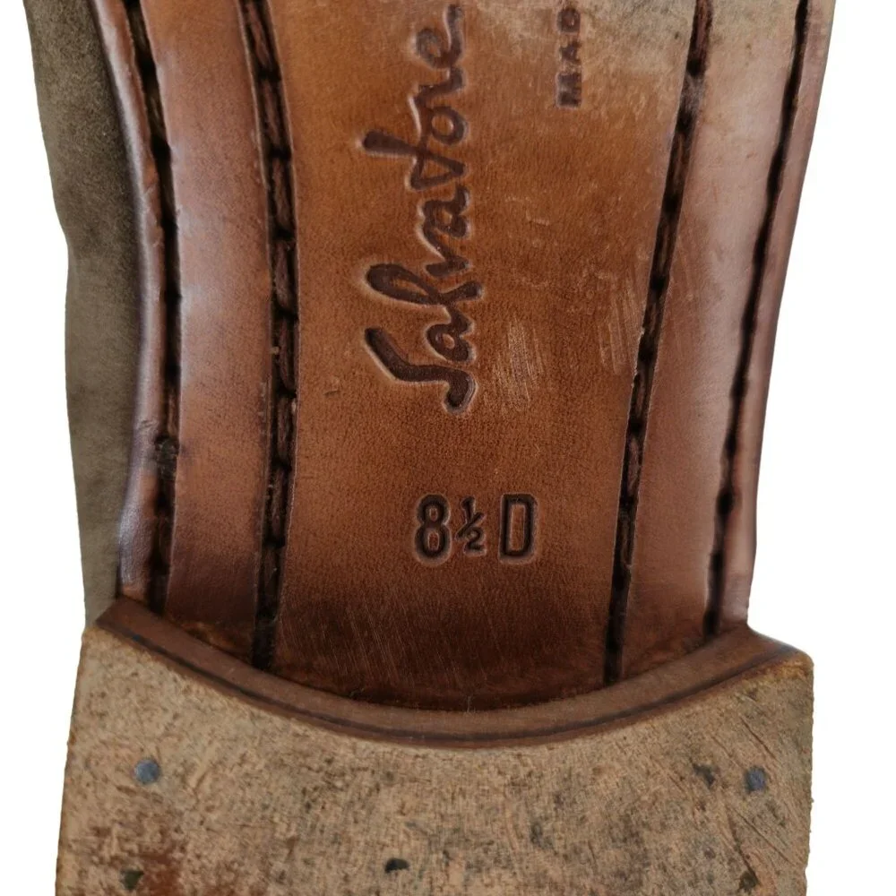 Vintage Salvatore Ferragamo Italy Dress Shoes Taupe Suede Tassel Loafers Men 8.5 - Picture 10 of 12